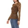 thumbnail image 4 of MODA NOVA Junior's Round Neck Long Sleeve Semi Sheer Floral Lace Blouse Brown S, 4 of 5