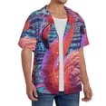 thumbnail image 2 of Xecao Digital Flamingo Vibrant Art Men's Casual Short-sleeved Shirt, a button-up collared shirt with a pocket-Large, 2 of 5