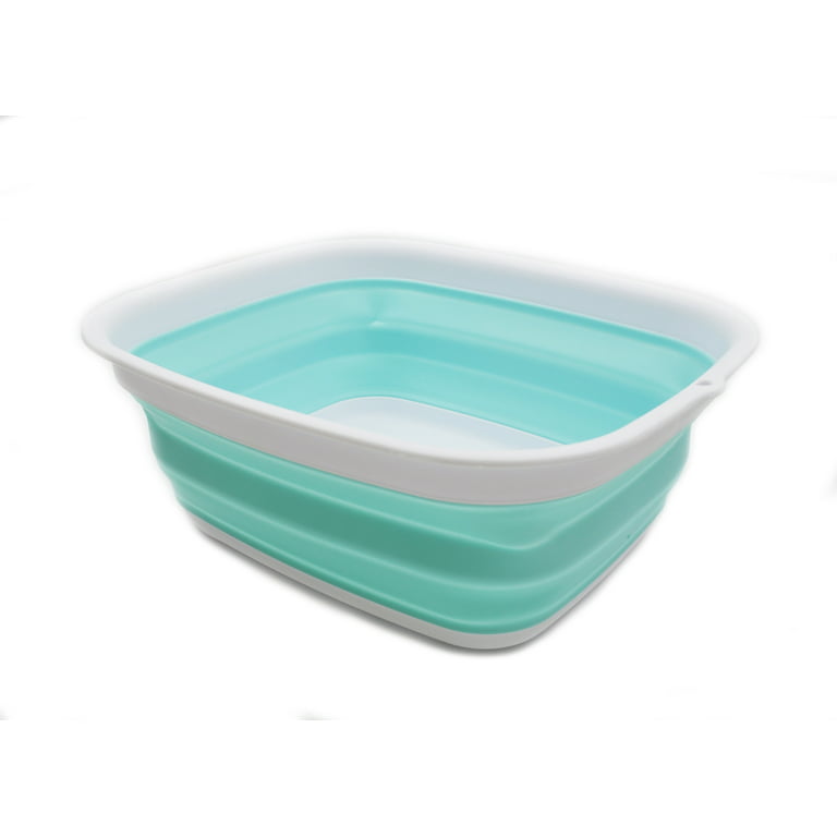 SAMMART 945L 25 Gallon Collapsible Tub - Foldable Dish Tub - Portable Washing Basin - Space Saving Plastic Washtub WhiteLake Green, M