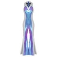 thumbnail image 4 of TiaoBug Women's Retro 70s Outfit Disco Dance Jumpsuit Sleeveless Metallic Color Block V Neck Bodysuit Clubwear Blue XXL, 4 of 7