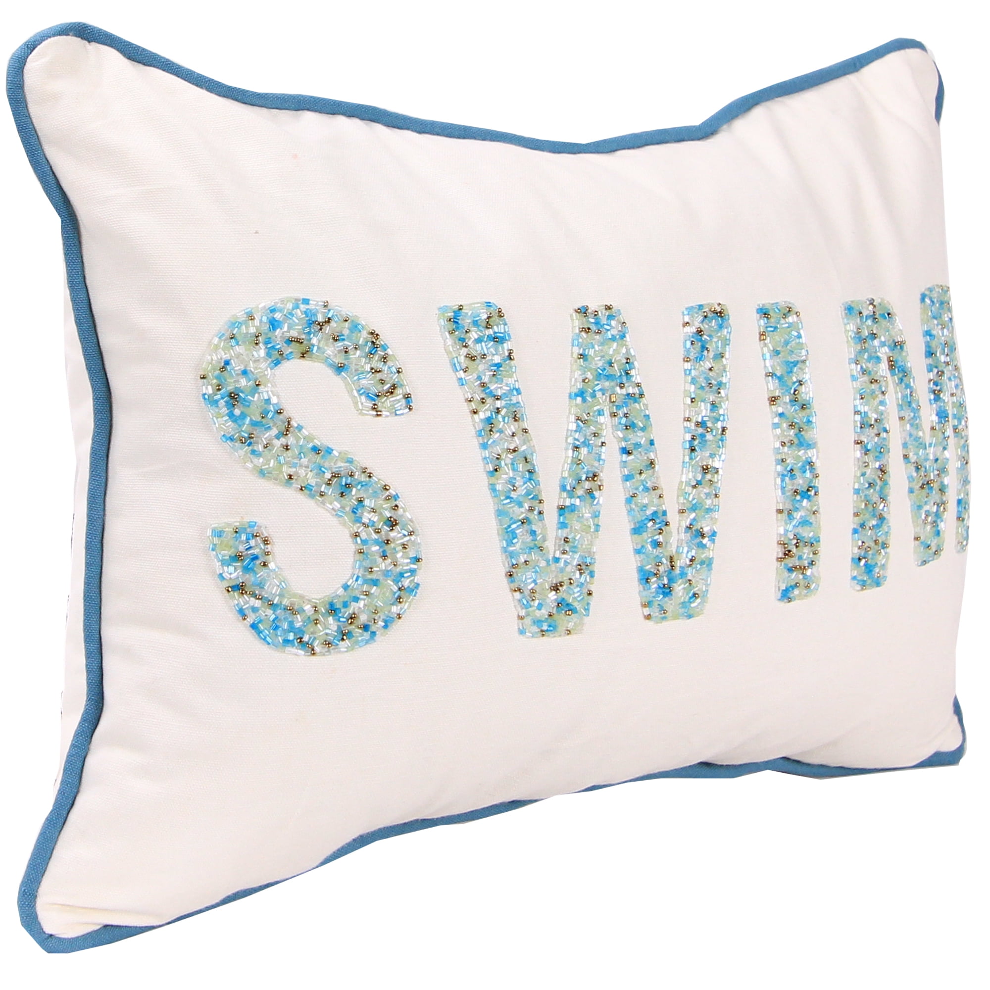 Jordan Manufacturing 20" x 14" Cream and Dark Aqua Swim Nautical Rectangular Reversible Decorative Lumbar Throw Pillow with Welt