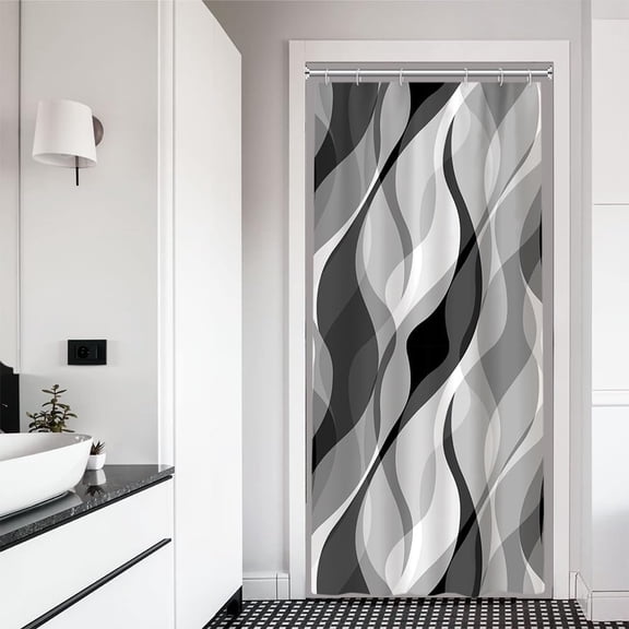 Light Blue Shower Curtain, Modern Abstract Blue and Grey Striped Shower Curtain Set for Bathroom Waterproof Polyester Shower Curtain with Hooks, 72x72 Inch