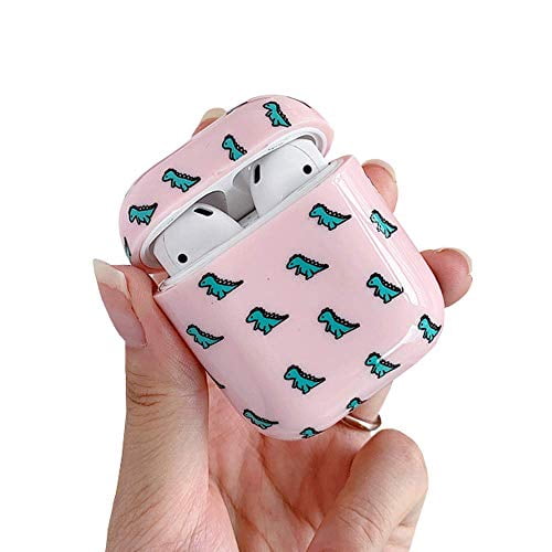 ICI-Rencontrer Super Creative Vivid 3D Baby Dinosaur Airpods Case Cute Funny Animal Portable AirPods Accessories Soft Silicone Anti-Scratch Shockproof Waterproof Protective Case Hanging Pink