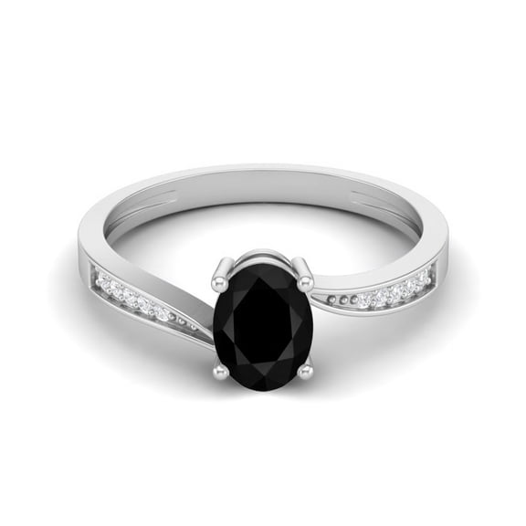 1.20 Cts Oval Black Spinel 925 Sterling Silver Solitaire Accent Woman Halo Valentines Day Gifts Ring