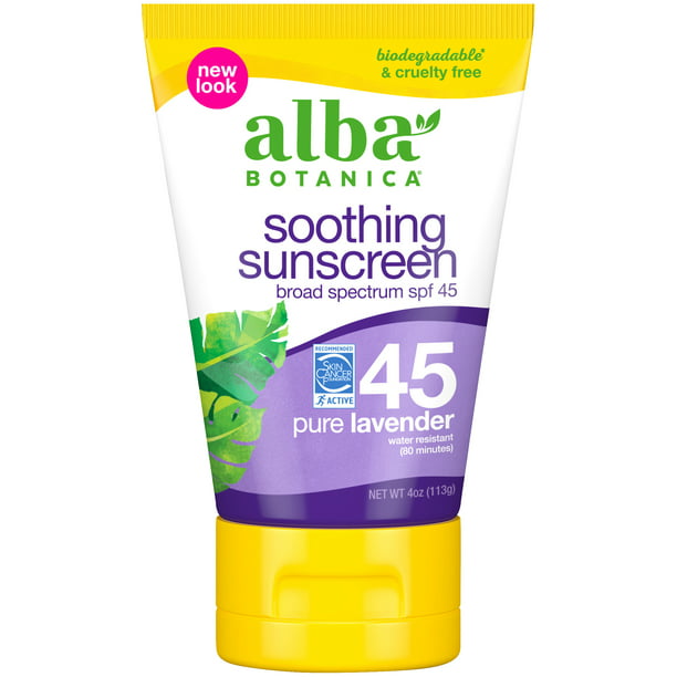 Alba Botanica Soothing Sunscreen Lotion SPF 45, Pure Lavender, 4 oz -  Walmart.com