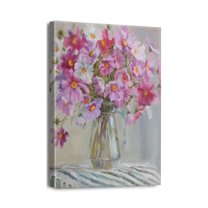 Vivid Floral Wall Art 12X16Inch Framed Pink Flower Canvas, Abstract Wildflower Painting Poster for Preppy Decor. Perfect Botanical Pictures for Bathroom, Bedroom, or Living Room