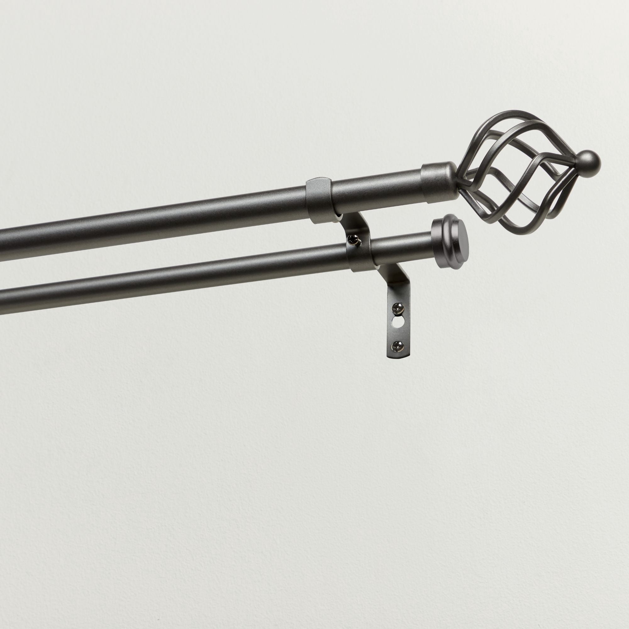 Exclusive Home Torch Double Curtain Rod and Finial Set, Gunmetal, 66"-120"
