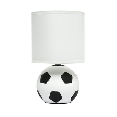 Simple Designs 10.7" SportsLite Mini Soccer Table Lamp for Kids Room, Mancave, White and Black