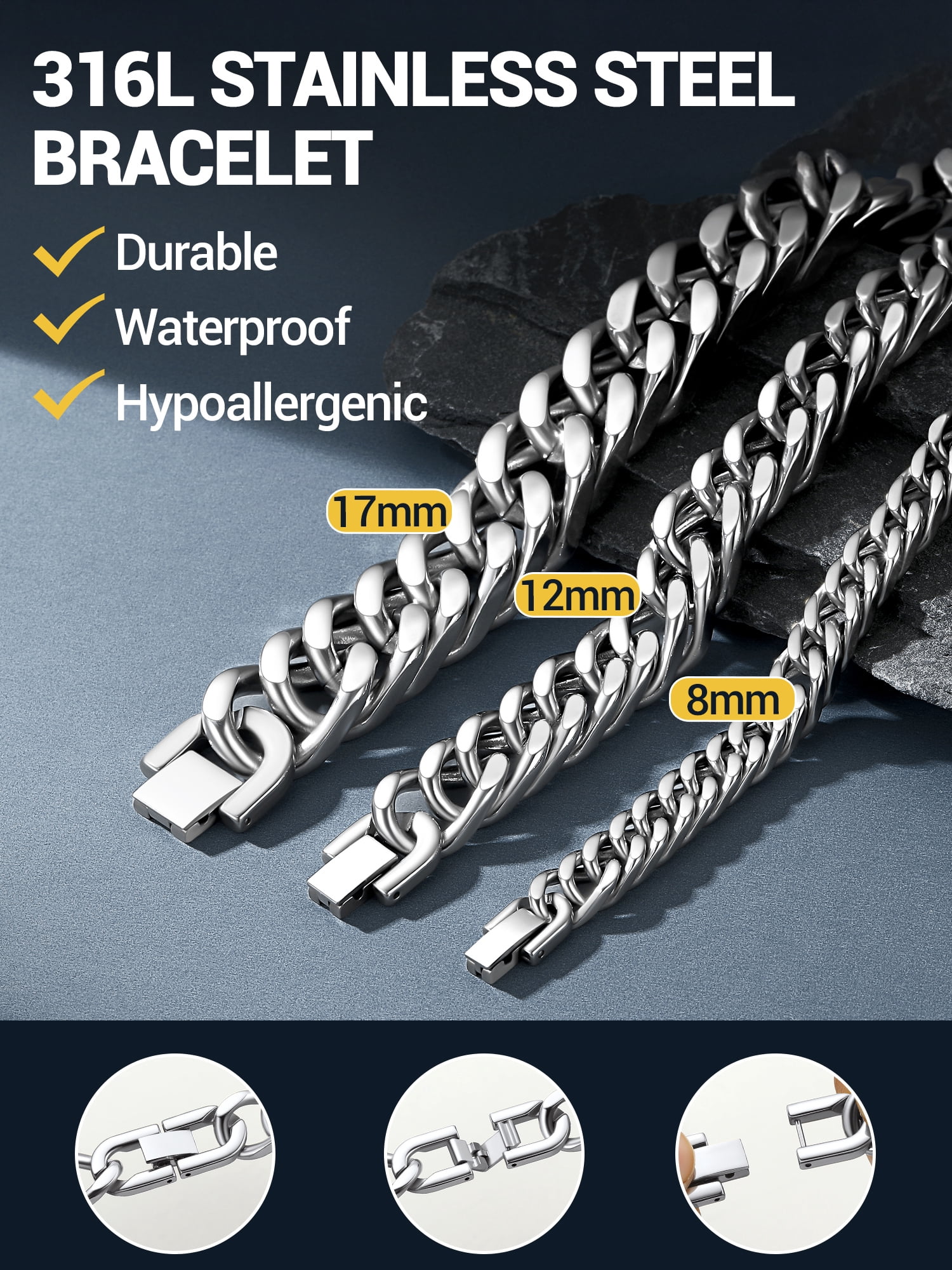 PROSTEEL 12mm Men Silver Cuban Chains Bracelets Chunky Stainless Steel Franco Link Bracelet Father Day Hand Bracelet Jewelry Birthday Valentine Graduation Gifts 9 inch