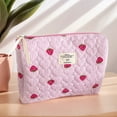 thumbnail image 3 of Quilted Strawberry Portable Make Up Bags Zipper Closure Travel Cosmetic Bags Large Skincare Brush Organizer Pouches for Women and Girls (M), 3 of 8