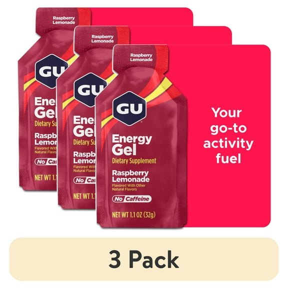 (3 pack) GU Energy Labs, Sports Nutrition Booster Running Gel, Raspberry Lemonade, 1.1 oz Packet