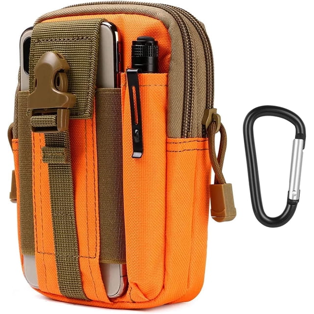 Bolsa para cinturón táctica, Bolsa para cinturón de nailon | Naranja | Bolso multifuncional del gadget de Molle EDC para el teléfono, al aire libre, caminando, montañismo y ciclismo