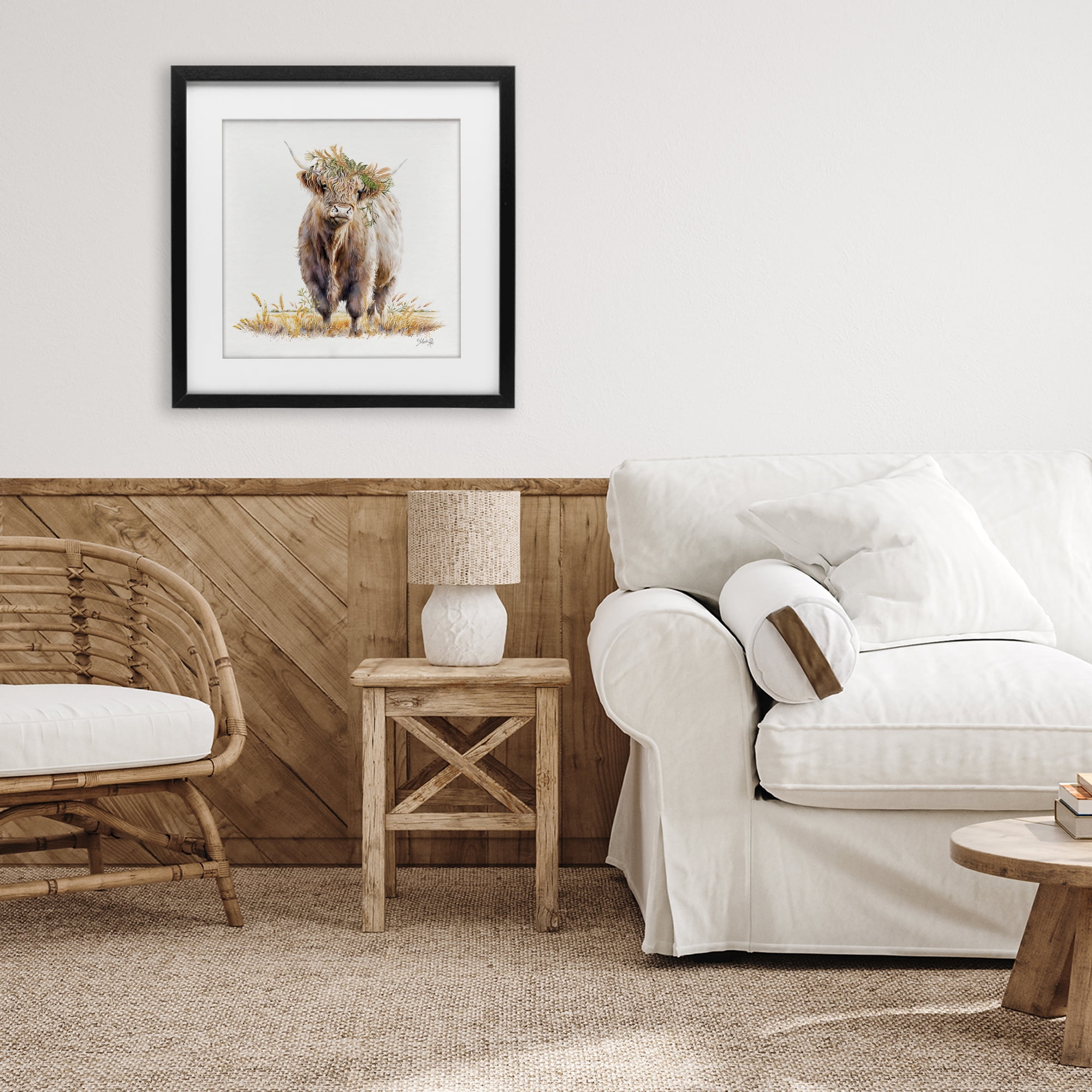 Stupell Industries Ollie the Highland Cattle Black Framed Print Under Glass, design by Marla Rae