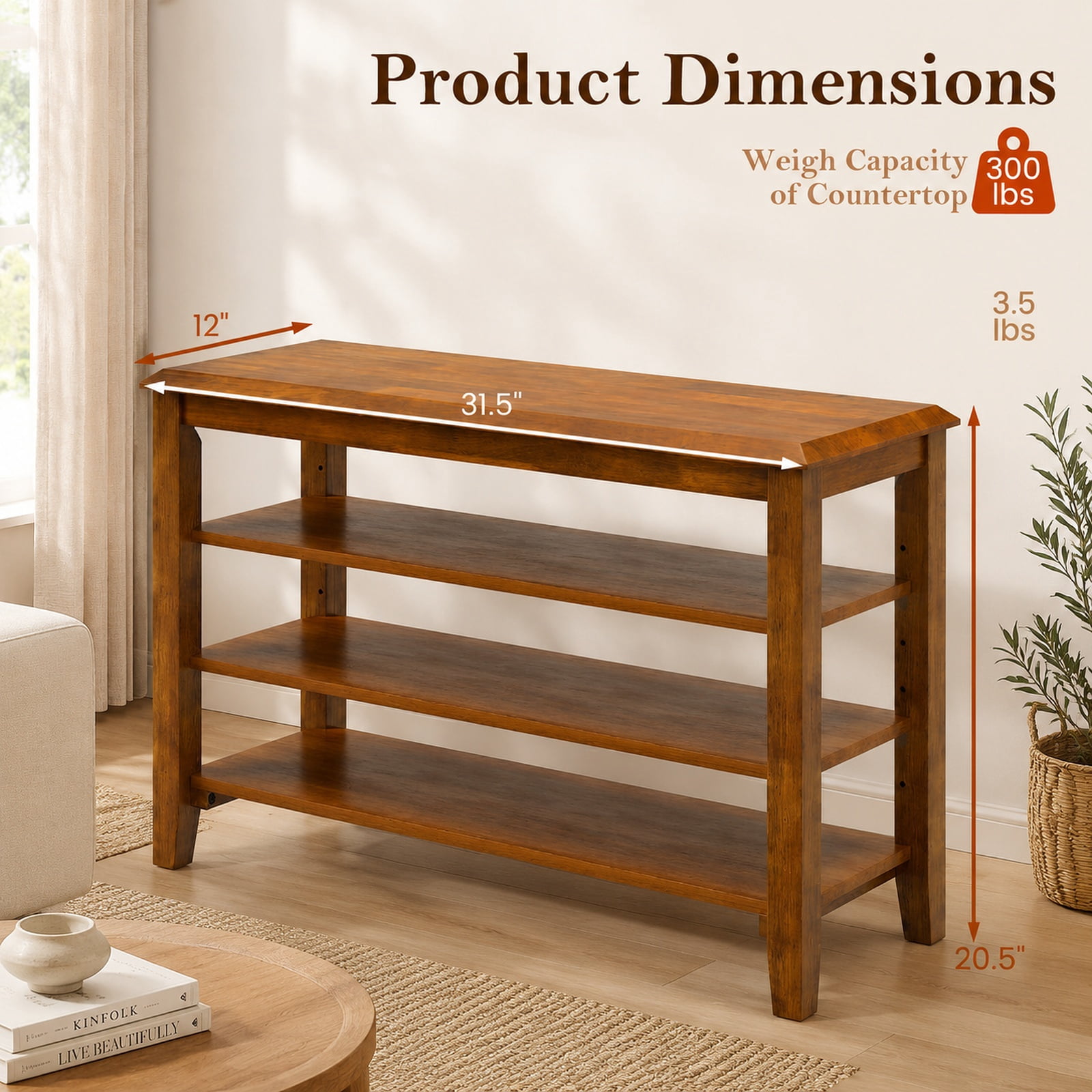 Furnibear 3 Tier Shoe Rack Bench with Adjustable Shelves and Rubber Wood Seat for Entryway and Living Room Shoe Storage, Brown