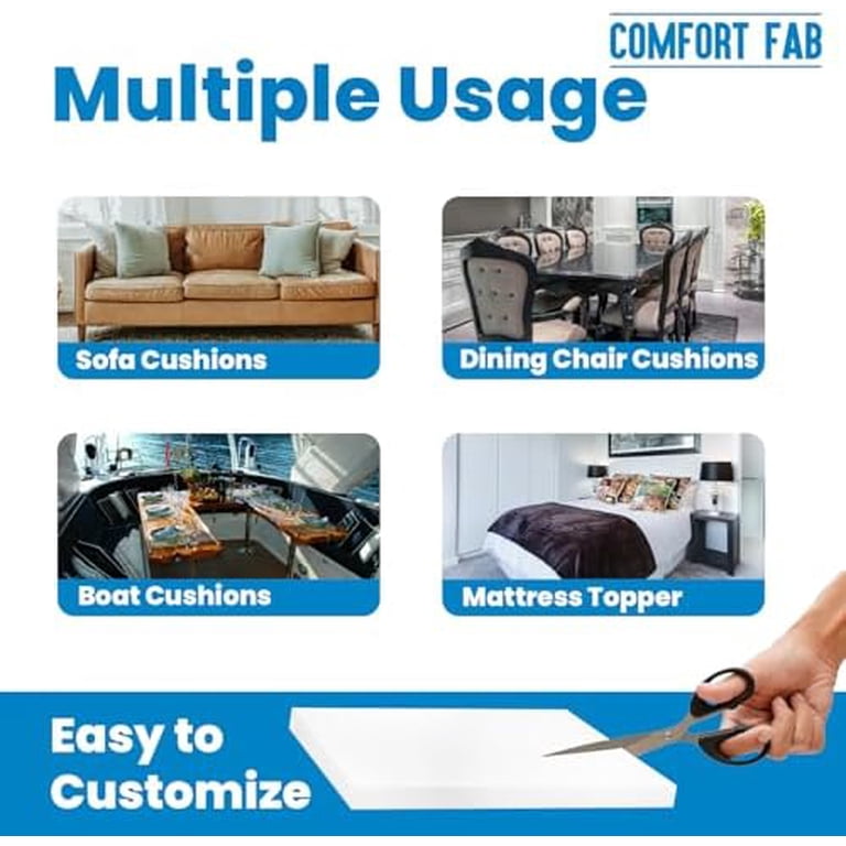 High-Density Upholstery Foam - Cut To Your Size | Polyurethane Cushion Foam For Furniture, Outdoor, Boats