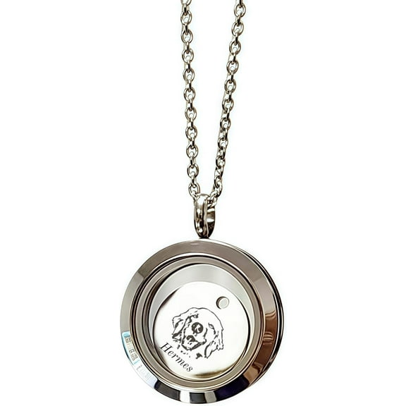 Pet Fur Necklace Personalized Hair Locket Keepsake Custom Pet Memorial Necklace Stainless Steel Cremation Jewelry Pendant for Dog Cat Ashes Engraved Portrait Photo & Name