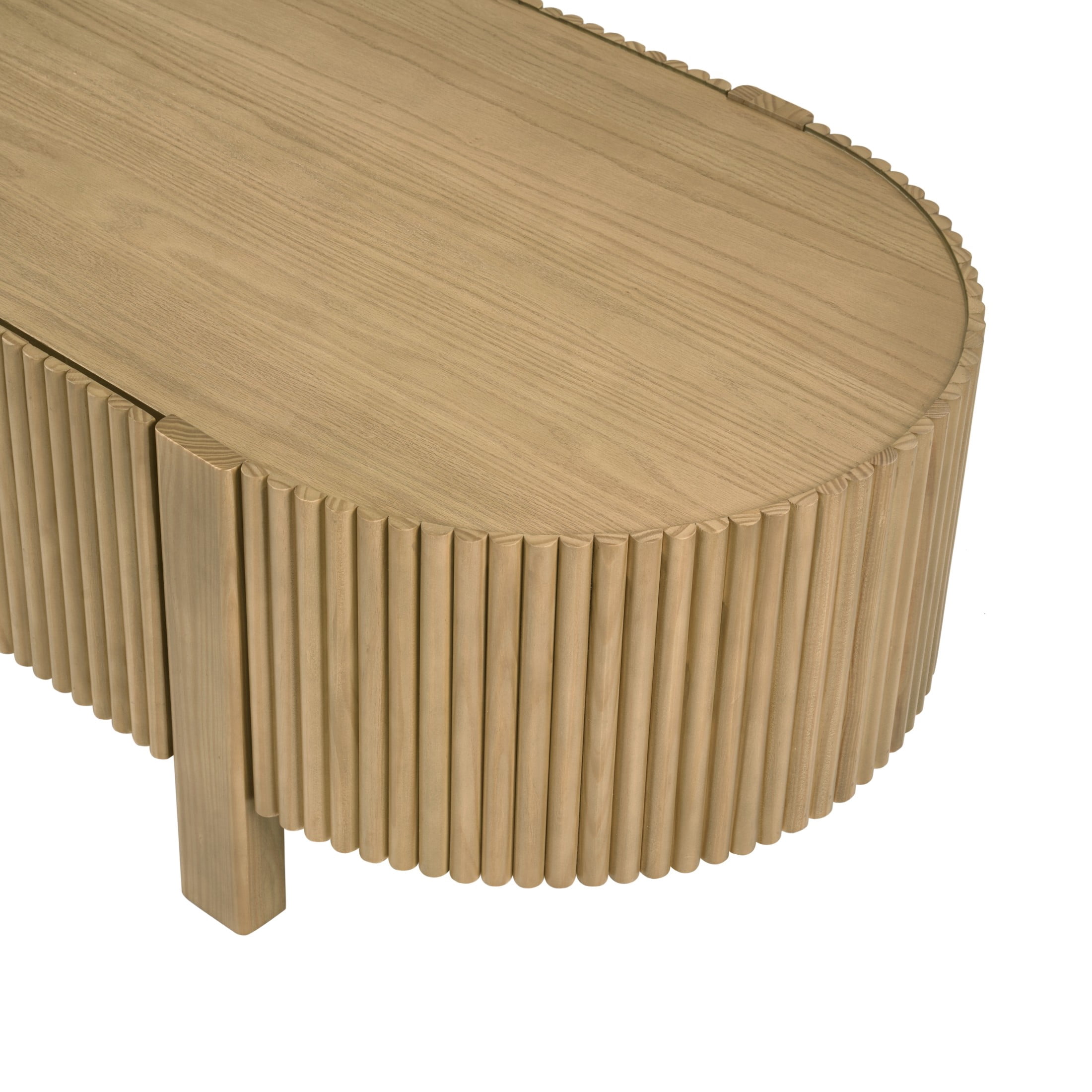 Christopher Knight Home 47" Modern Mid-Century Oval Fluted Coffee Table with Hidden Drawer, Natural