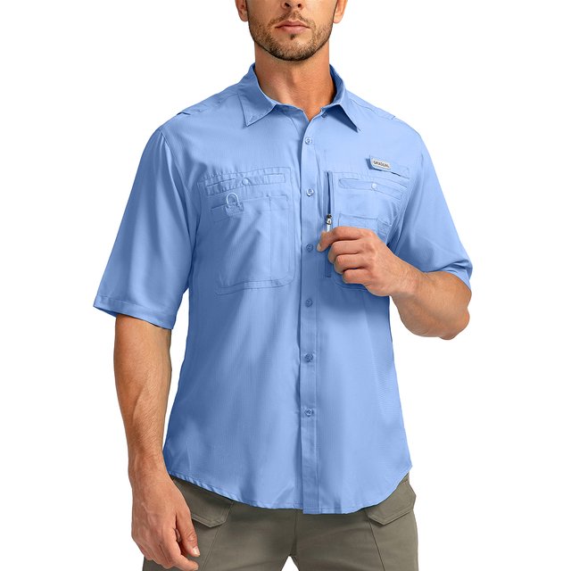 CHUANK Chemises de Pêche à Manches Courtes pour Hommes Légères UPF 50+ Protection Solaire SPF Pêche Randonnée Course