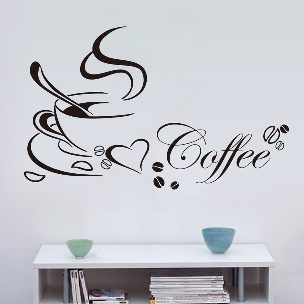 2Pcs Distinctive Coffee Cup Pattern Decorative Wall Sticker for Kitchen Livin 