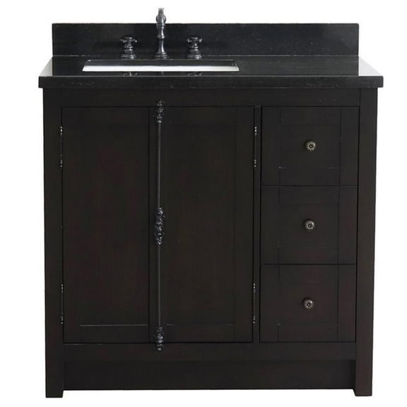 Plantation Solid Wood Single Vanity with Left Rectangle Sink in Brown/Black