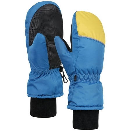 - Kids Thinsulate Lined Waterproof Ski Gloves w/Snow Cuff, Blue/yellow, S