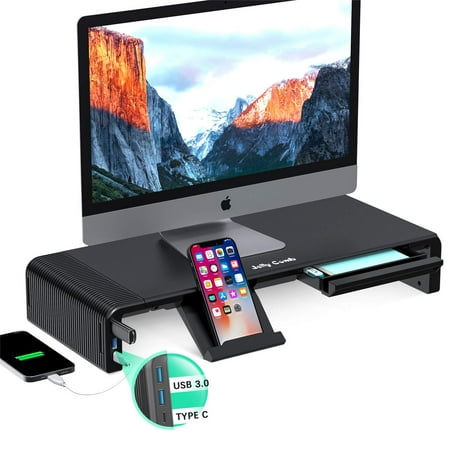 Adjustable Monitor Stand, Jelly Comb Computer Monitors Riser with USB 3.0 &Type C Ports, Support 24W Fast Charging and Transfer Data for Desktop, Laptop, Computer, MacBook, Notebook, PC