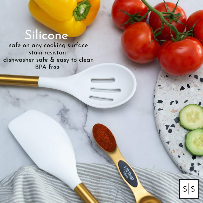 Styled Settings White Silicone and Gold Cooking Utensils Set