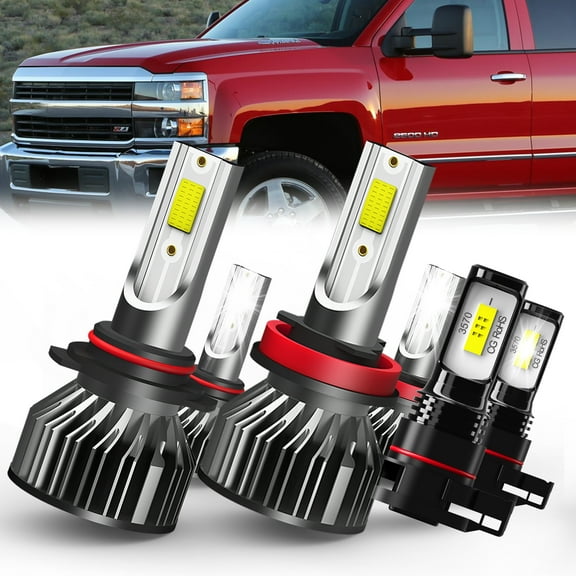 QIPEIZSP LED Headlight Bulbs Compatible With Chevrolet Silverado 2500 HD (2007-2020),9005/H10/HB3 High Beam & H11/H8/H9 Low Low Beam  5202/H16 Fog Lights combo,6500K White,Plug And Play,6 pack
