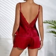 thumbnail image 4 of IMENGL Women's Pajamas Set Loungewear Silk Satin Ruffled Shorts Satin Shorts Nightwear Sleepwear Onesises Pajama Sets for Women,Red, 4 of 7