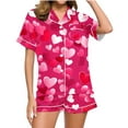 thumbnail image 2 of Mifsaly Satin Pajama Set for Women Valentine Day Silk Pajamas 2 Piece Short Sleeve Heart Print Sleepwear Button Down Pjs Elastic Waist Shorts Dressy Casual Summer Matching Outfits 2026 L, 2 of 5