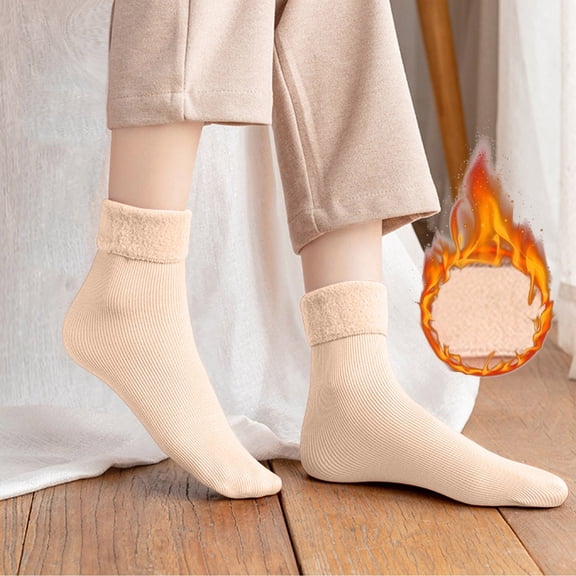 Winter Warm Thermal Socks for Men Women Extra Thick Insulated Heated Crew Boot Socks for Extreme Cold Weather Beige One Size