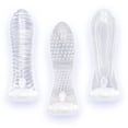 thumbnail image 4 of Sexy, Kinky Gift Set Bundle of Vibrating Sextenders, 3-Pack, Nubbed, Contoured, Ribbed and Icon Brands The Silver Starter, Bejeweled Annodized Stainless Steel Plug, Aqua, 4 of 5