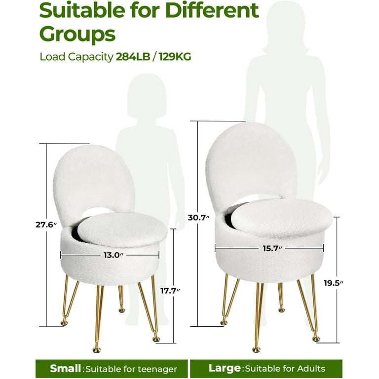 Lorelia Small Vanity Stool Chair with Storage and Folding Back, 13