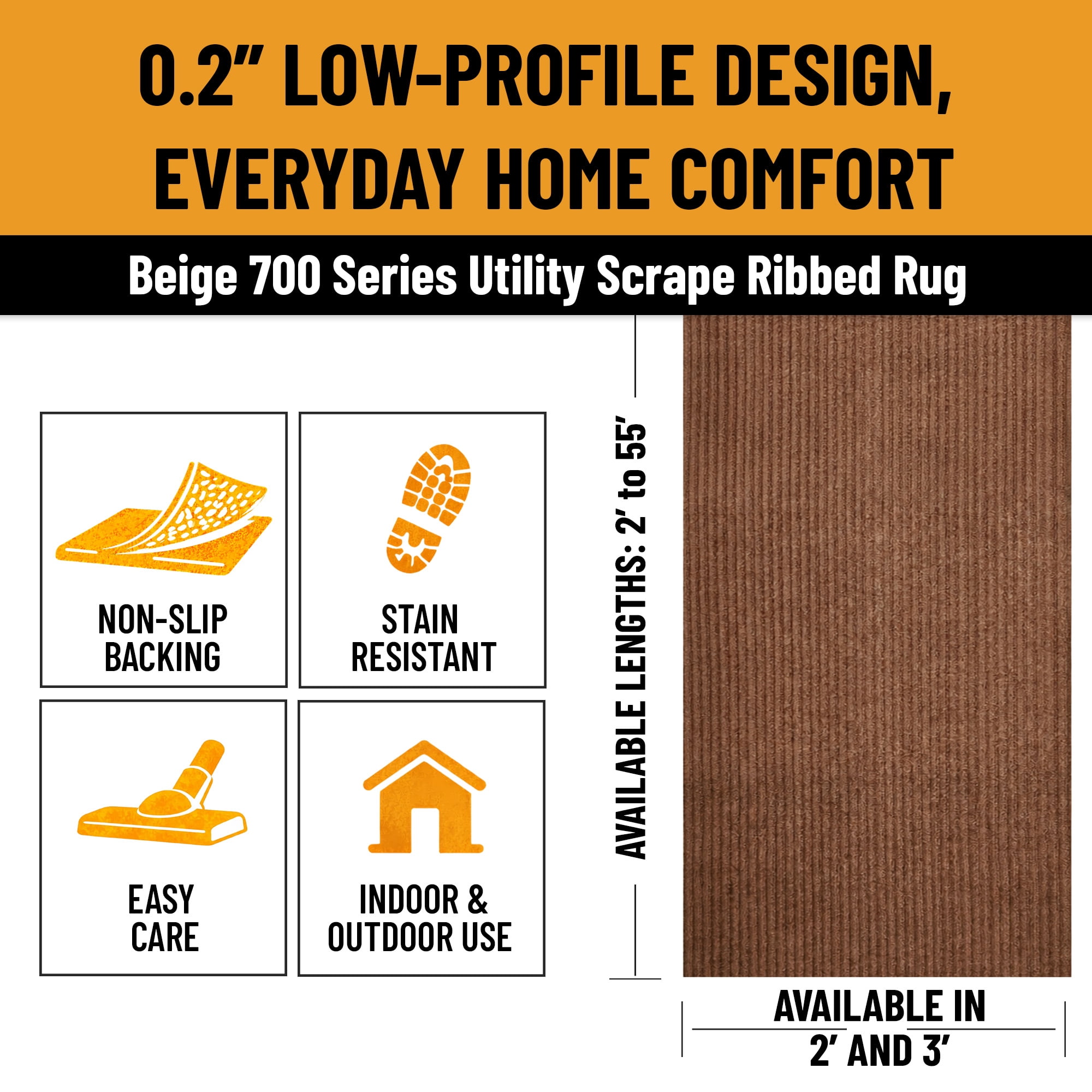 Ottomanson 2'7" x 47' Non-Slip Hallway Runner Rug, Waterproof Carpet Runner for Entryway, Dirt Trapper, Beige