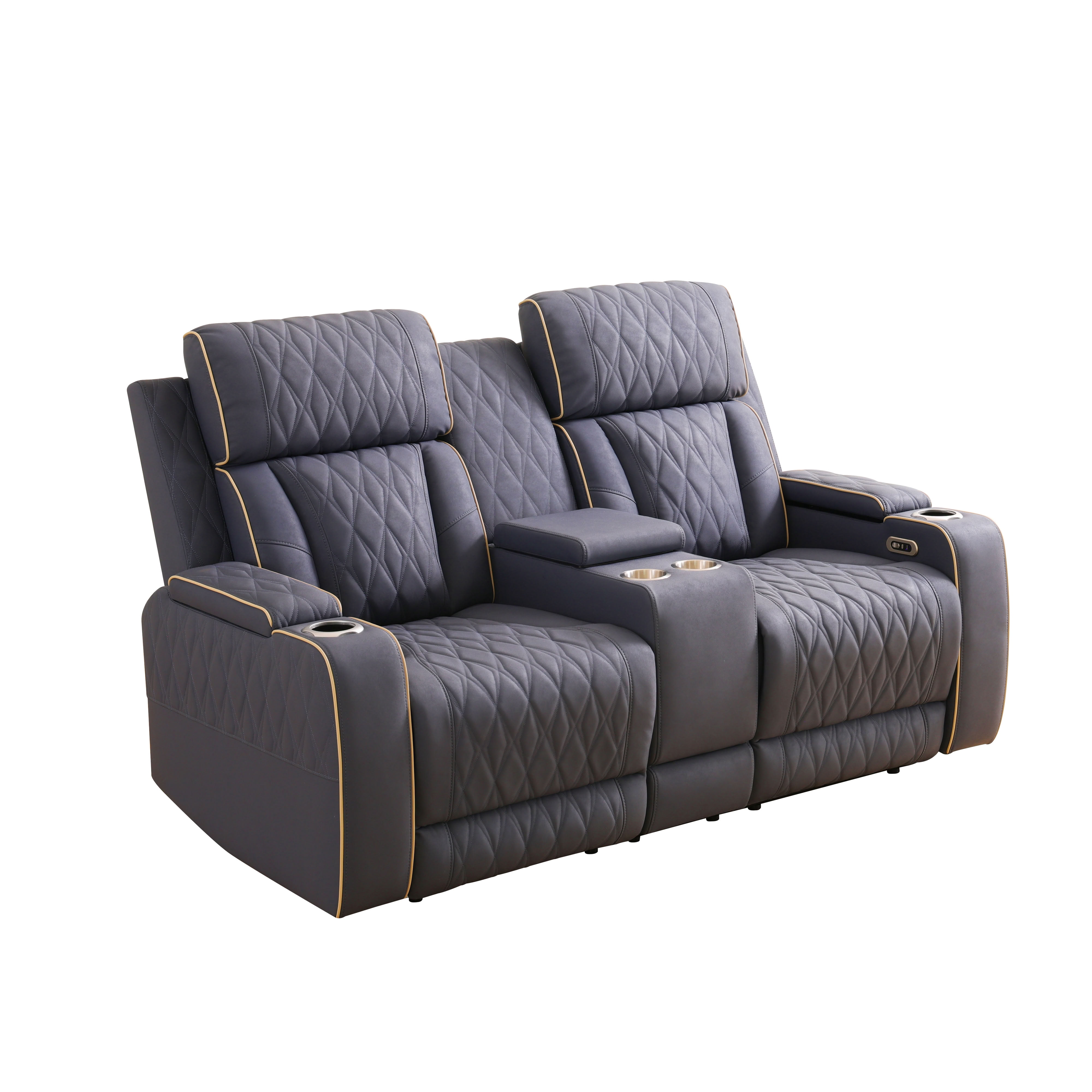 MAYEERTY Power Recliner Loveseat, 2-Seater Sanded Leather Recliner Sofa with LED, USB Charger, Cup Holders & Storage, for Living Room, Family Use