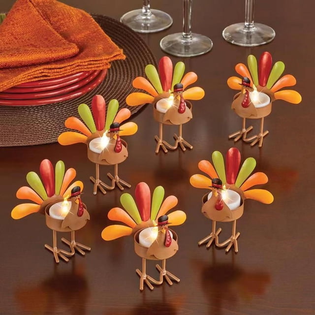 Turkey-Shaped Tea Light Candle Holder, Iron Decorative Candlestick for Thanksgiving Day, Fireplace, Window, or Table Display