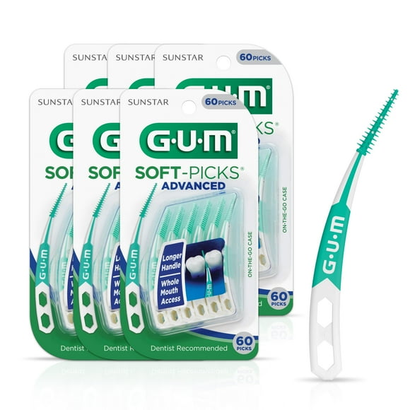 GUM Soft-Picks Advanced, Easy to Use Dental Picks for Teeth Cleaning and Gum Health, Disposable Interdental Brushes with Convenient Carry Case, Dentist Recommended Denta