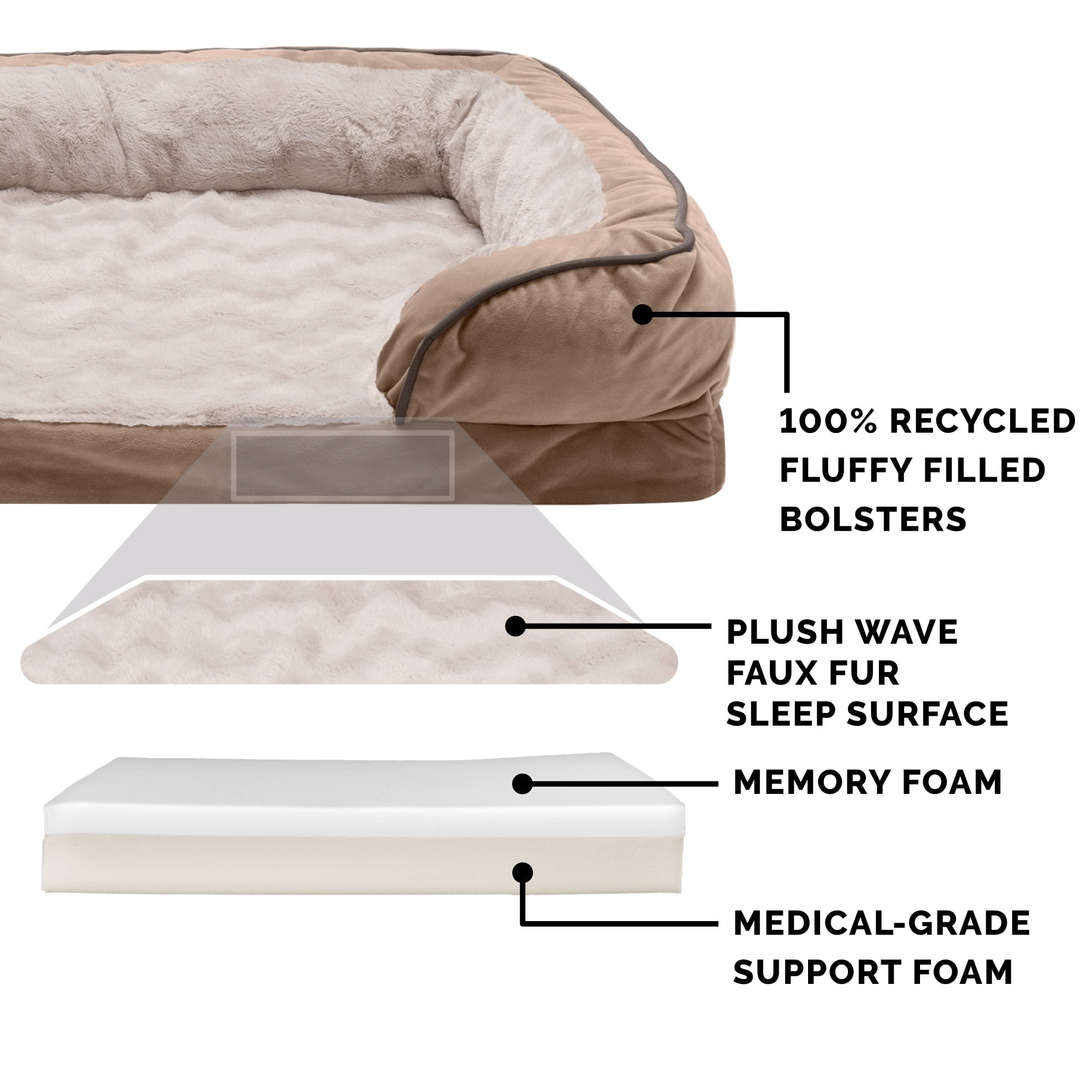 FurHaven Velvet Waves Memory Top Perfect Comfort Sofa Pet Bed, Jumbo Plus, Brownstone, 1 Count