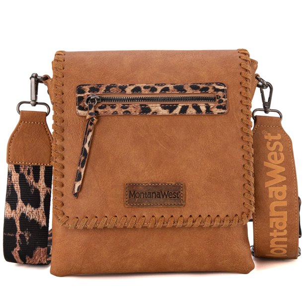 Bandolera Montana West MWC-183BR con estampado de leopardo marrón