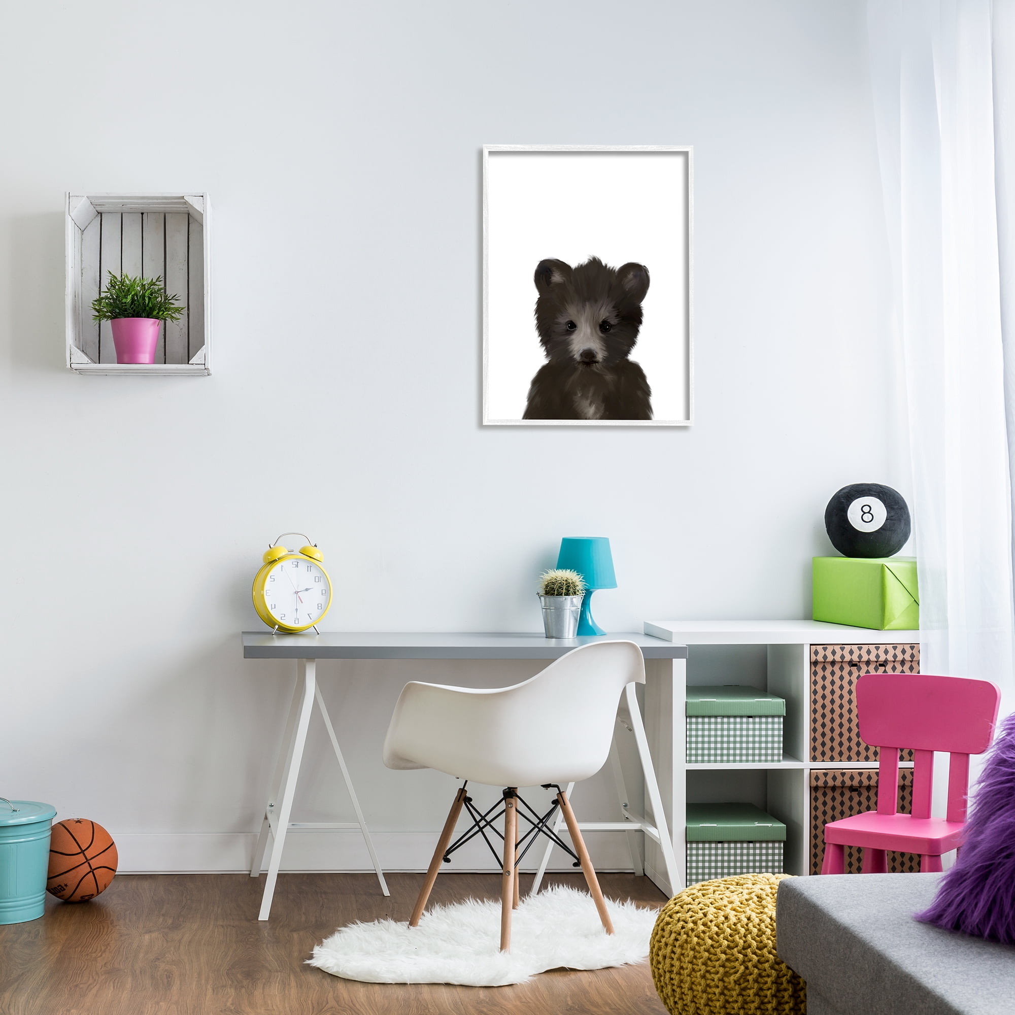 Stupell Industries Baby Black Bear Animal Kids Painting Graphic Art White Framed Art Print Wall Art, 24x30, by Leah Straatsma