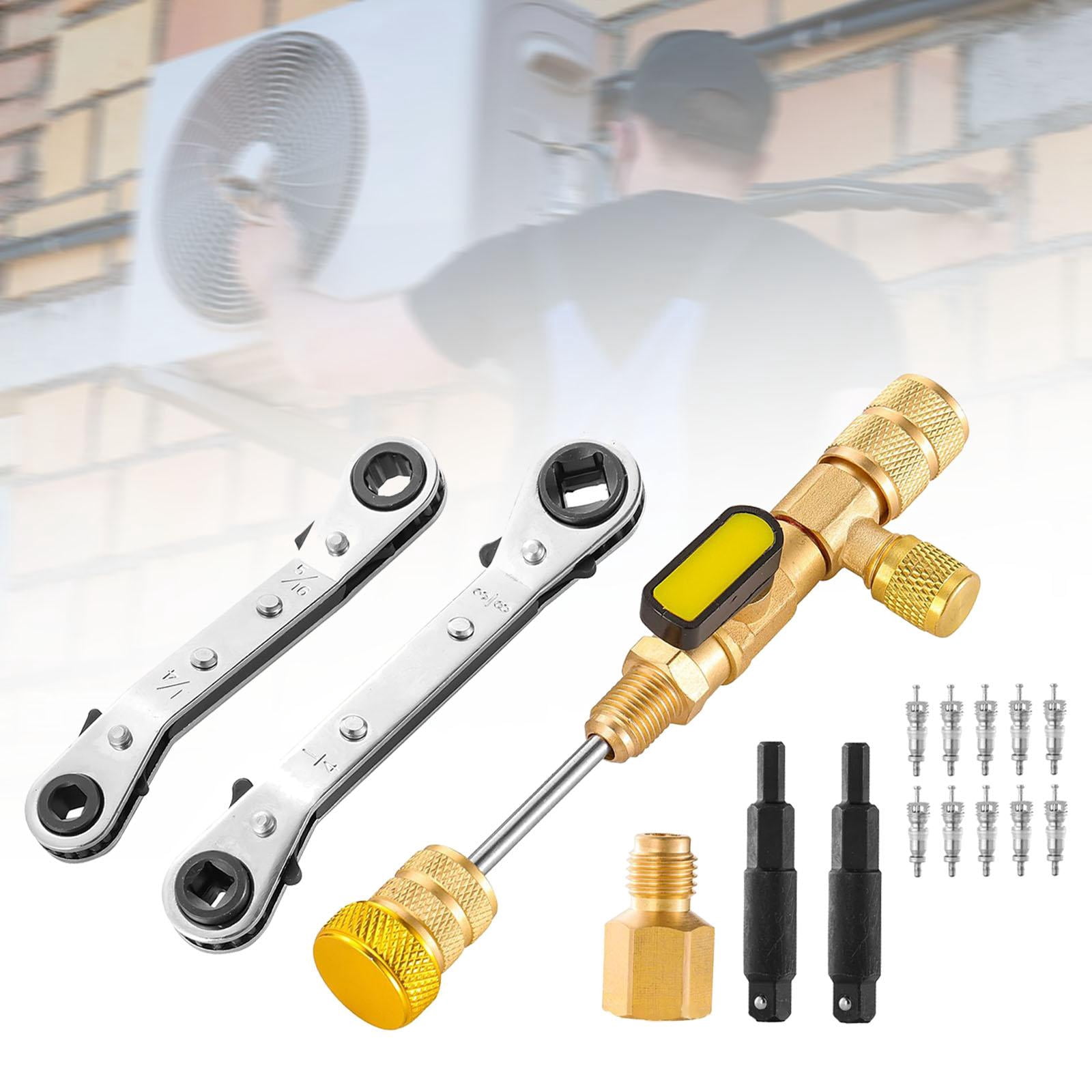 funtasica Valve Core Remover and Installer Tool Service Wrench,10 Valve Cores,Double Size SAE 1/4 and 5/16 Port for Air Conditioners