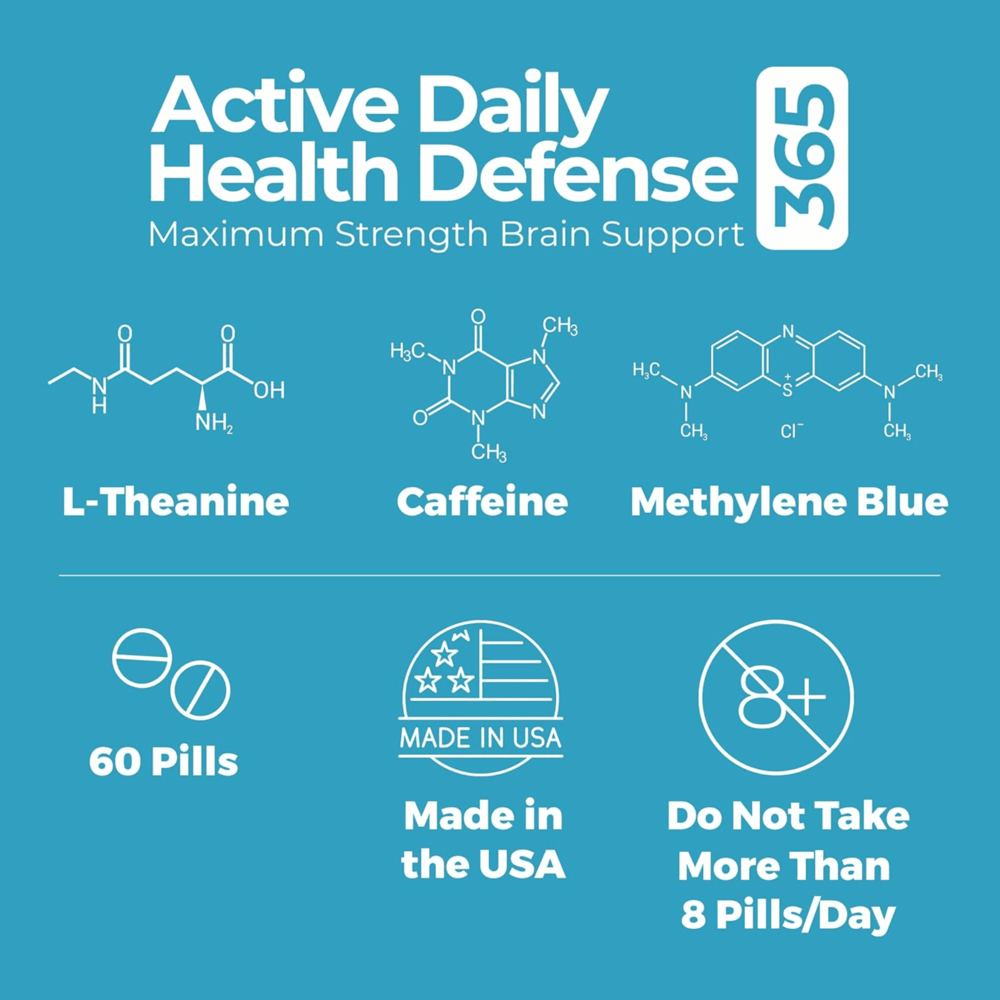 Best 365 Labs Maximum Strength - Methylene Blue, Caffeine, and L-Theanine - 60 Tablets