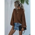 thumbnail image 2 of Womens Turtle-Neck Oversized Sweaters Casual Long Sleeve Pullover Loose Chunky Knit Jumper Brown S, 2 of 8