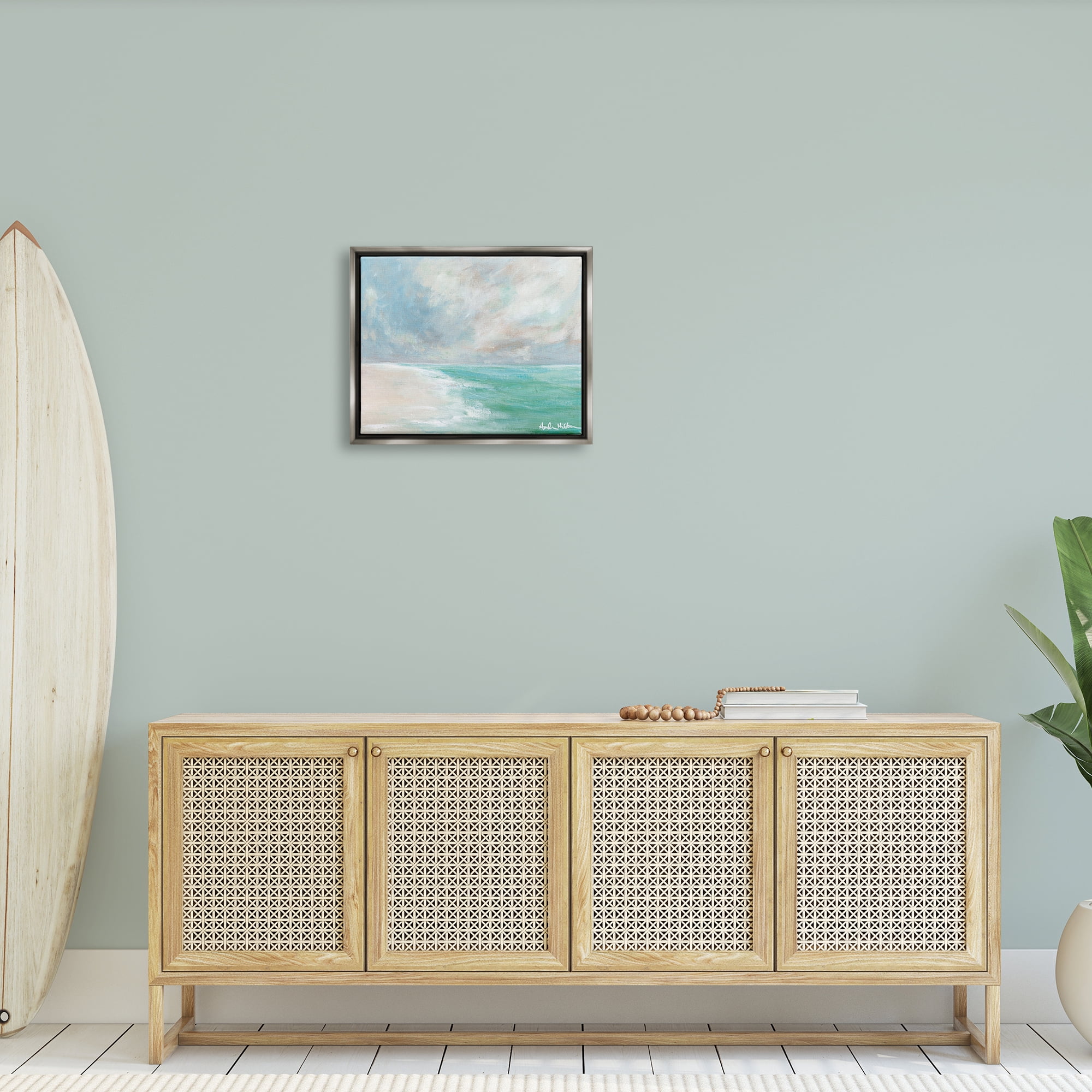 Stupell Peaceful Beach Foam Shore Scenery Landscape Painting Gray Floater Framed Art Print Wall Art