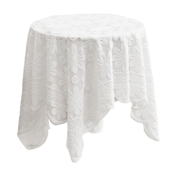 Wovilon Sunflower Tablecloth White Lace Knitted Round Table Rectangular Coffee Table Dining Table Desk TV Cabinet Cover Cloth