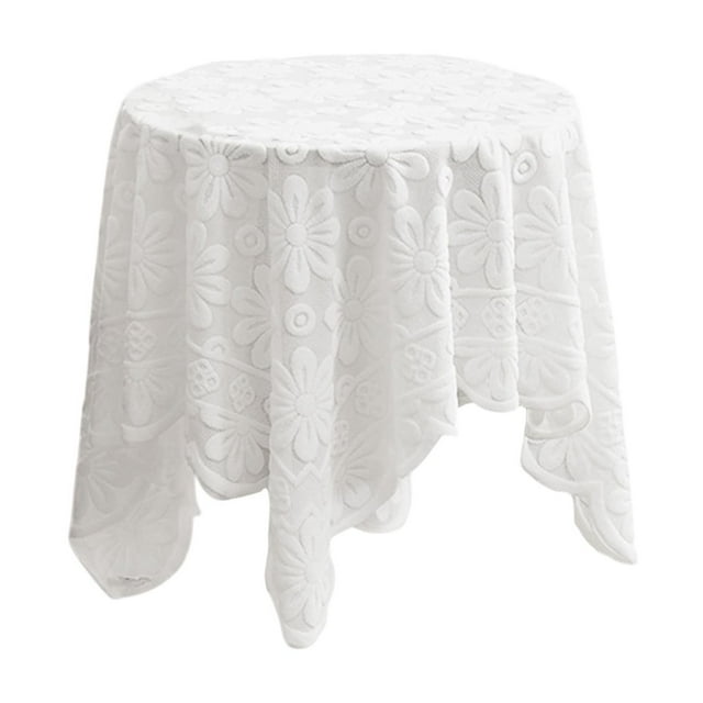 Lace Tablecloth Cover, White Knitted Round Tablecloth for Home Decor, Multipurpose Dining Table Cover, Coffee Table Desk TV Cabinet Cover Cloth