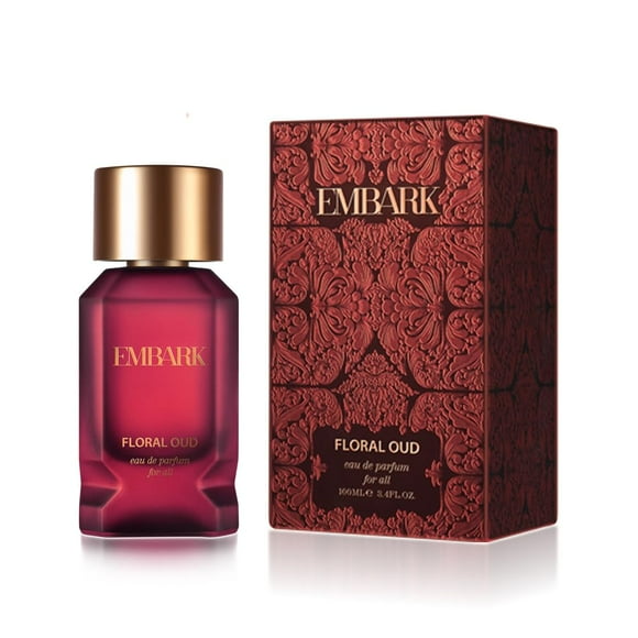 Embark Floral Oud Eau de Parfum pour Hommes et Femmes 100 ml, 3,4 Fl. Oz. / Parfum Unisexe Haut de Gamme Longue Tenue - avec des Notes de Rose, Vanille, Résineux, Oud et Oeillet / Option Cadeau Parfaite pour Tous