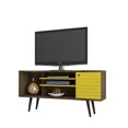 thumbnail image 2 of Liberty 53.14" Mid Century - Modern TV Stand with 5 Shelves & 1 Door with Solid Wood Legs, Brown, Yellow, 2 of 7