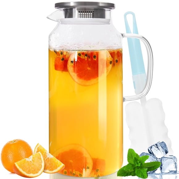 Jarra de vidrio Yirilan de 2 litros de agua con tapa y boquilla para bebidas