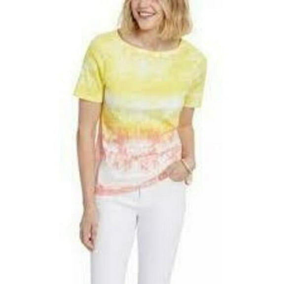 MSRP $20 Charter Club Womens Cotton Boat-Neck Tie-Dyed T-Shirt Size XL